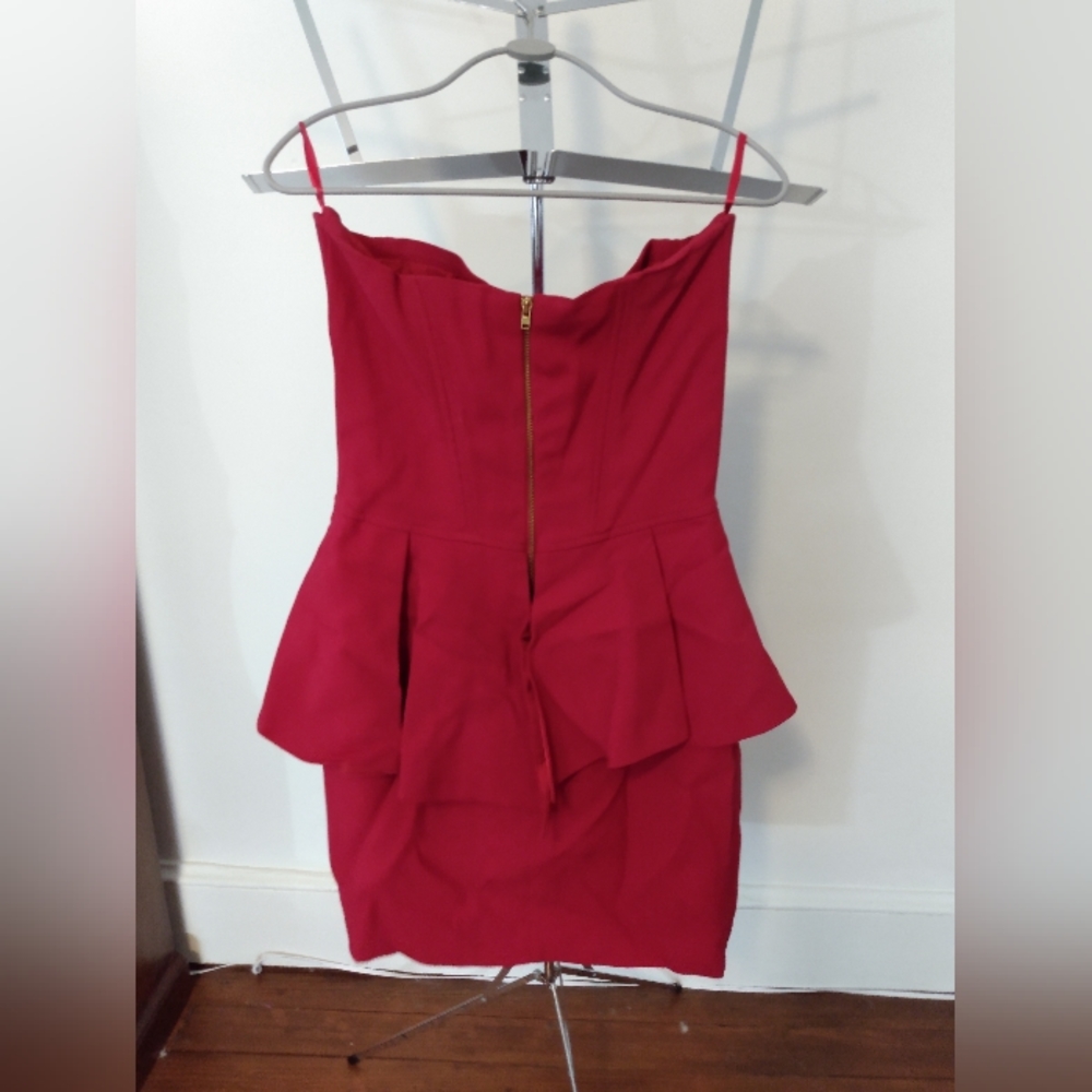 The Kooples Strapless Peplum Mini Cherry Red Cocktail Dress - Picture 2 of 5